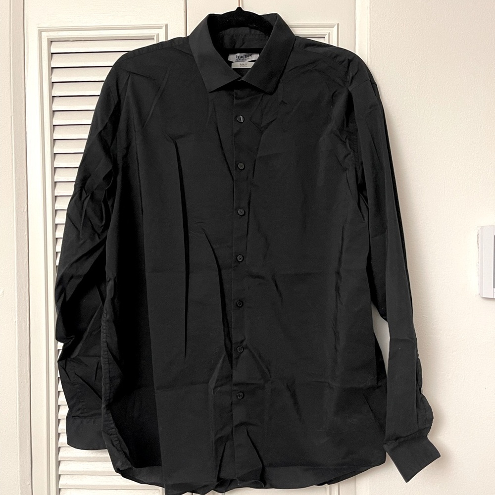 KENNETH COLE REACTION Black Slim Fit Stretch Button Down Size XL 17 34/35